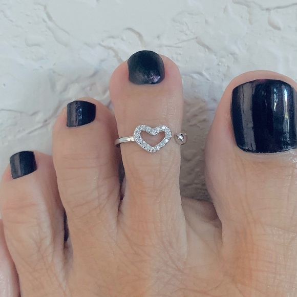 Sterling Silver Delicate CZ Heart Toe Ring, Silver Rings, Love Hearts Jewelry - Picture 9 of 13